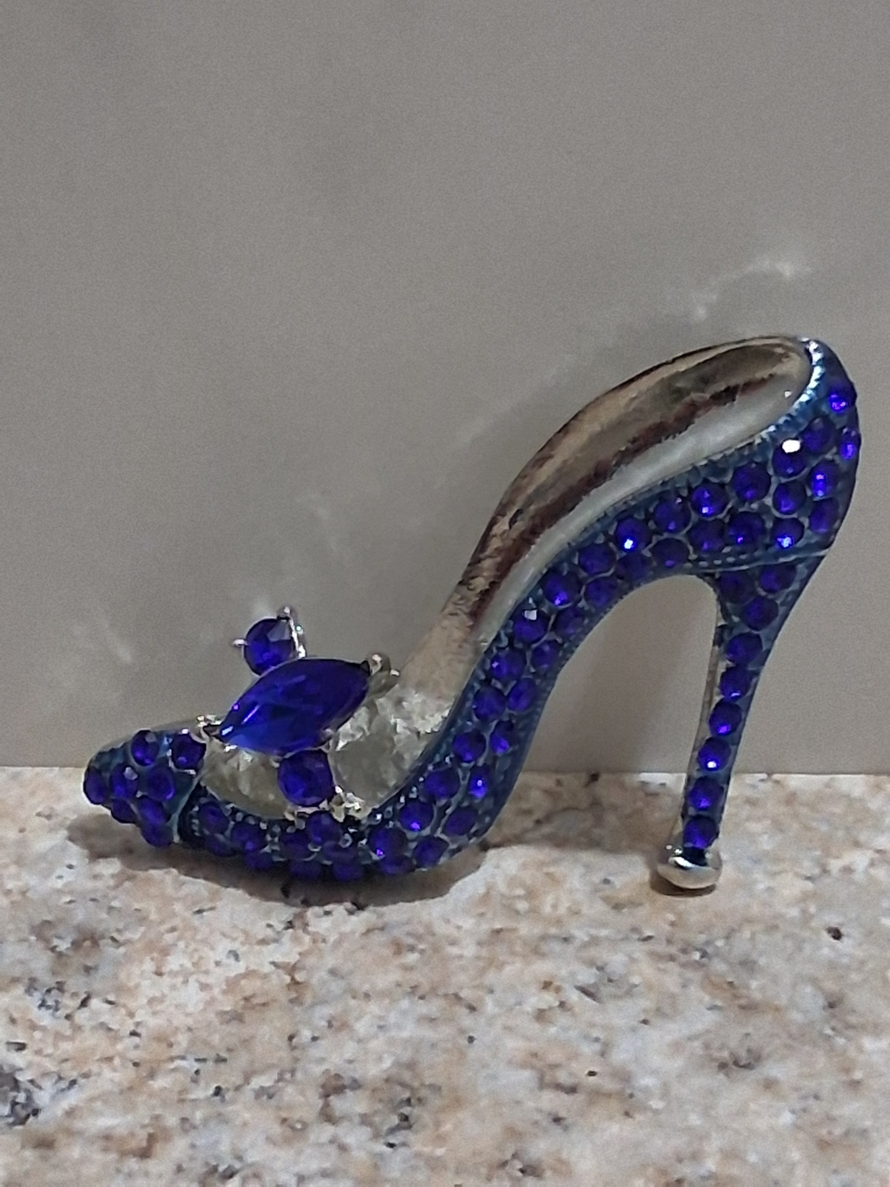 Blue Jeweled High Heel Accent Shoe - Decorative Crystal Embellished